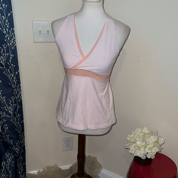 Lululemon Peach Mesh Cross-Front Built in Bra Thick Strap Tank Top Athleisure - Picture 1 of 6